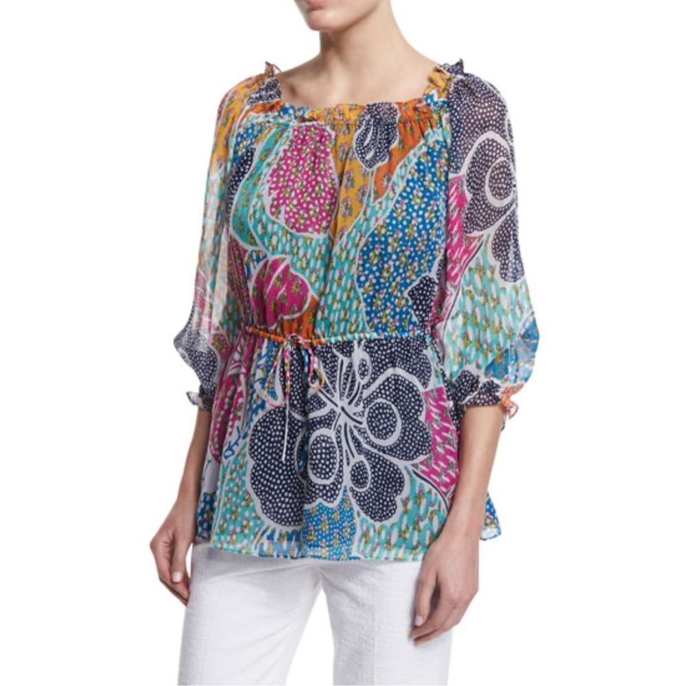 Diane Von Furstenberg Womens Silk Camila Off The Shoulder Top Multi-Color Size 4